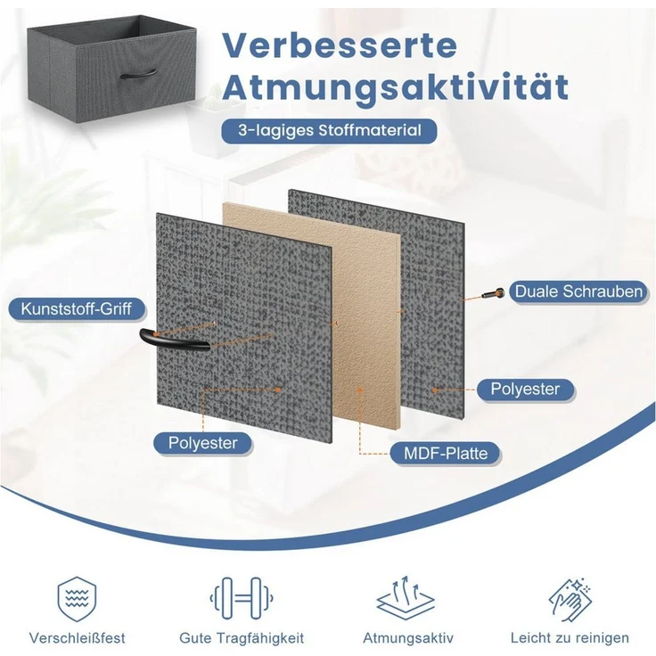 DUMOS Kommode mit Schubladen - Kommoden & Sideboards für Schlafzimmer Geeignet, Komodenschrank mit 5 Schubladen, Stoffkommode mit Stahlrahmen, Schrank Klein, Ideal für Flur, Wohnzimmer (Grau) – Bild 4