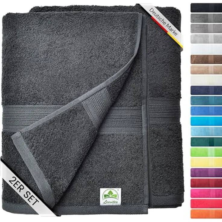 leevitex® Saunatuch Frottee XXL, (2-St), 80 x 200 cm, extra groß & saugfähig, Schwarz – Bild 2