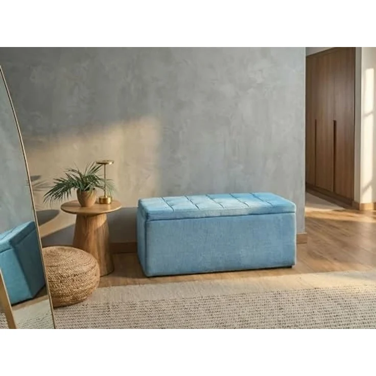 Ottomane mit Stauraum OREM Stoff 100 cm 40 cm Blau – Bild 2