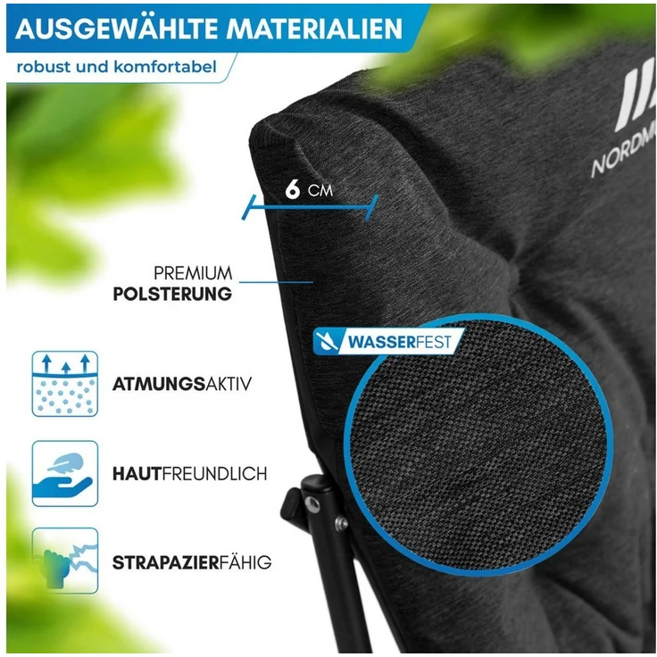 Nordmut Campingstuhl verstellbare Rückenlehne 4-fach, gepolstert, kompakt, Sitzen & Liegen (Spar-Set, 2 St), hohe Lehne, klappbar, 140kg belastbar, ergonomische Sitzform, Armlehne – Bild 3