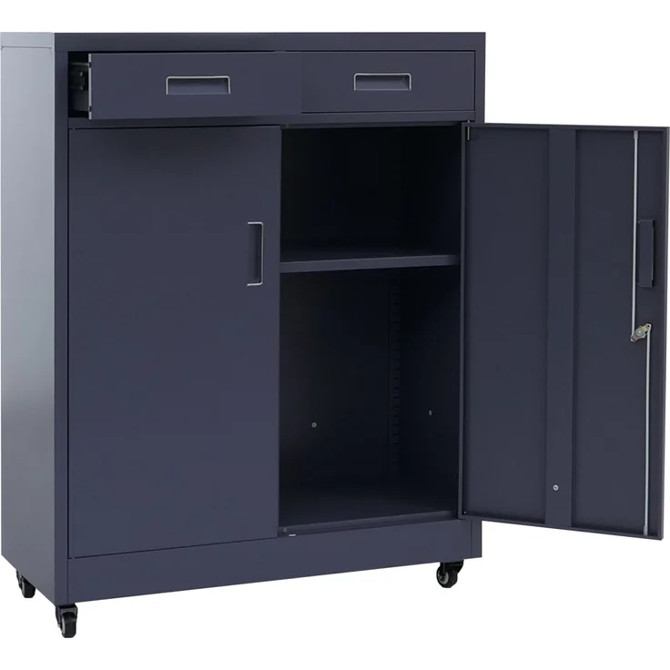 Aktenschrank HWC-O89, Stahlschrank Büroschrank, Rollen Türen Schubladen abschließbar Metall 116x90x40cm ~ dunkelgrau – Bild 8