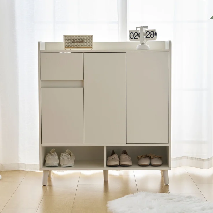 Merax Schuhschrank, Kommode, Sideboard, mit verstellbaren Einlegeböden – Minimalistischer Home Organizer mit Massivholzbeinen , Weiß – Bild 5