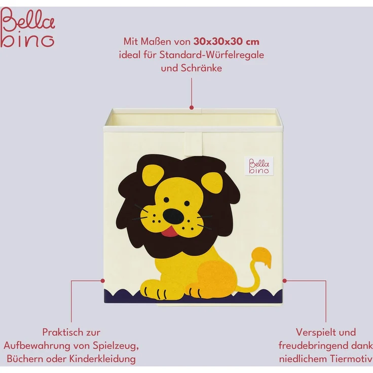 Bellabino 'Helme' Aufbewahrungsbox Löwe, aus Oxford-Gewebe, 30 x 30 x 30 cm, beige – Bild 3