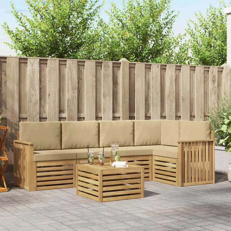vidaXL Outdoor-Sofagarnitur 6 stk. 5-Sitzer Weiß und Beige Polyester 3391873 – Bild 1