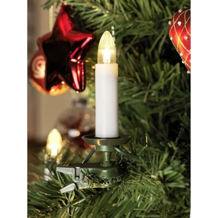 Konstsmide LED Baumkette 2010-020, 16 warm weiße Dioden, teilbarer Stecker, grünes Kabel, Rot/Grün, 230V für Innenräume
