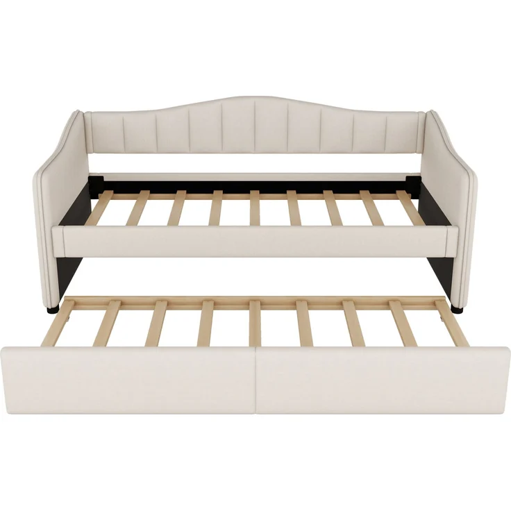 CHICFURN Bett aus Leinen, Beige, 90x200 cm, mit Ausziehbett und LED-Beleuchtung – Bild 8