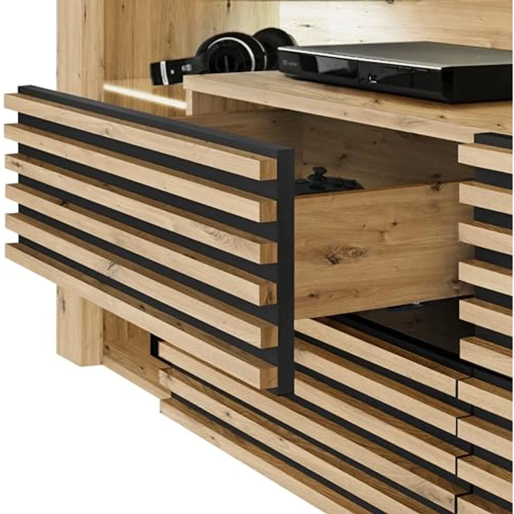 GOAL 2 TV-Lowboard mit LED-Beleuchtung in Artisan Eiche Optik, Schwarz - TV Schrank mit viel Stauraum für Ihr Wohnzimmer - 179 x 67 x 44 cm (B/H/T) – Bild 7