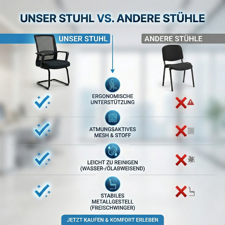 VALKENSTOL K1 - Besucherstuhl Freischwinger Schwarz mit Armlehne - Konferenzstuhl - Bürostuhl ohne Rollen - 1er Pack – Bild 6