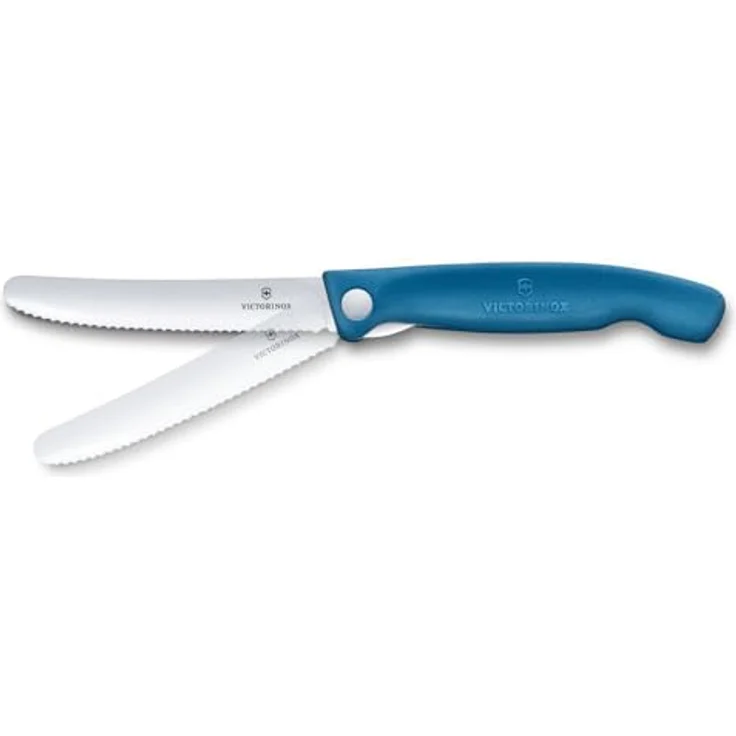 Victorinox Swiss Classic Faltbares Picknick-Messer für Wanderungen, Obst, Gemüse, Brötchen, Wurst, mit Wellenschliff, Extra Scharf, Blau – Bild 4