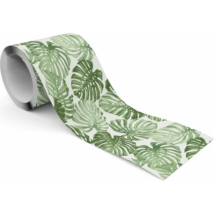 Muralo Bordüre Wandbordüre selbstklebend Blätter – Tapetenbordüre Wohnzimmer, bedruckt, Grüne Blätter der Monstera, 10x300 cm, abriebfest, abwischbar