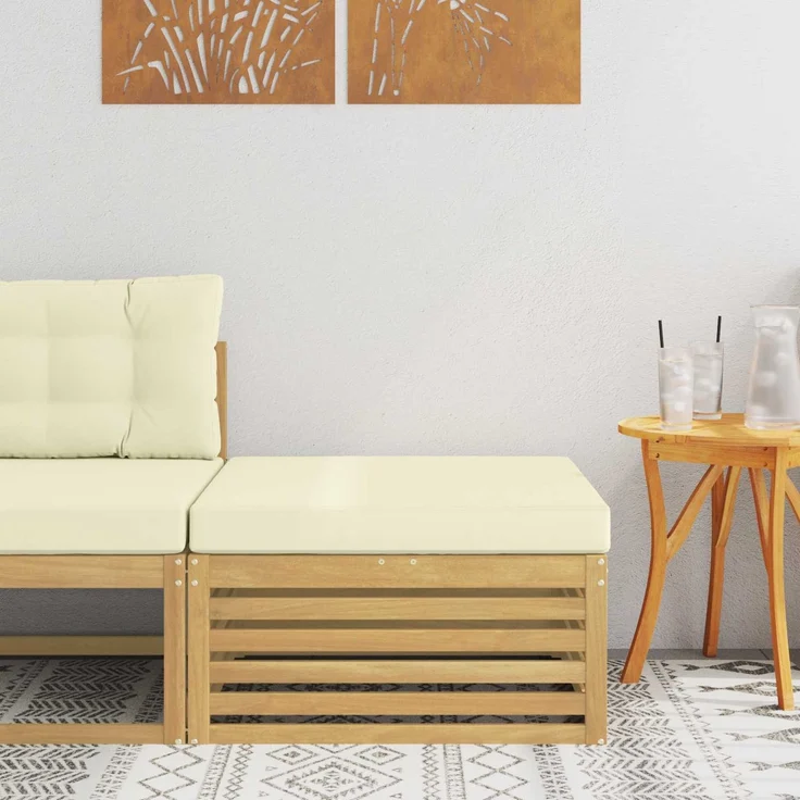 vidaXL Outdoor-Fußhocker Massivholz Akazie Whitewash und Creme 901562 – Bild 1