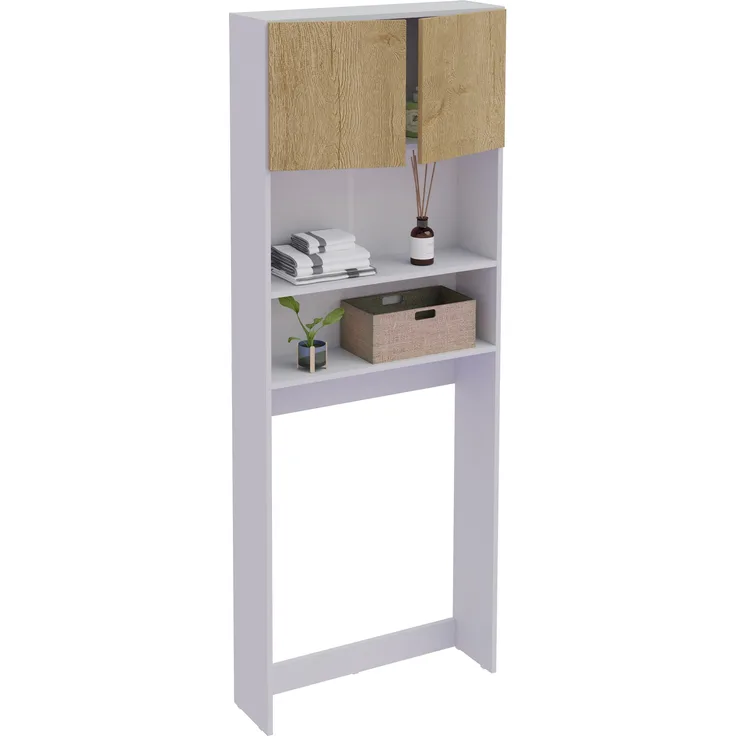 VCM Badmöbel Waschmaschinenschrank Goralo 921074 Weiß / Honig-Eiche B. 70 x H. 182 x T. 21 cm