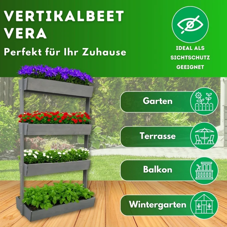 Coemo Vertikalbeet Vera Grau aus Holz Hochbeet 4 Etagen Kästen höhenverstellbar und neigbar – Bild 2