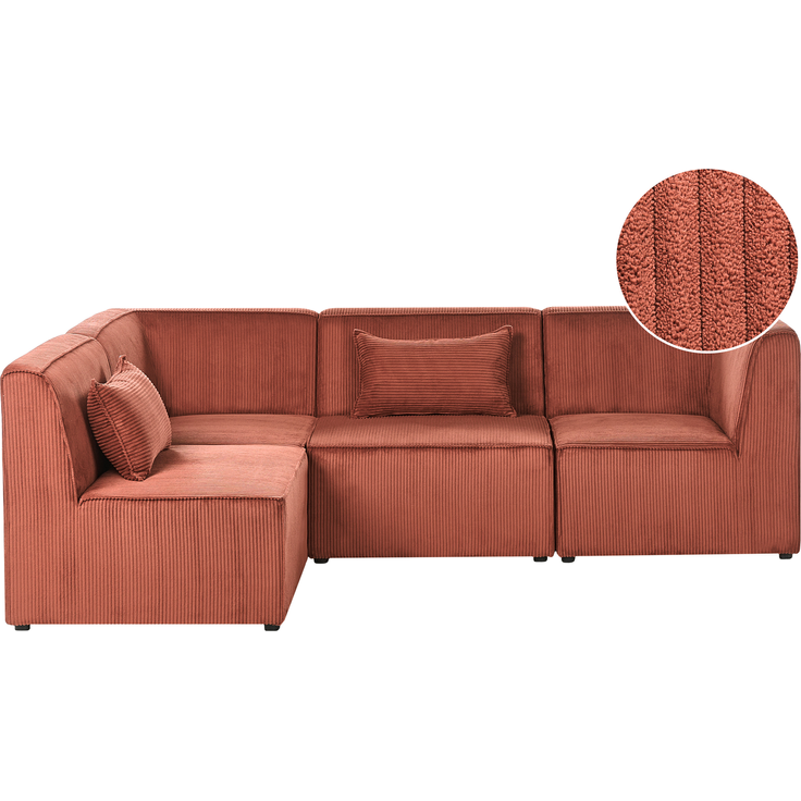 Modul Ecksofa 4-Sitzer LEMVIG Cord Dunkelrot linksseitig