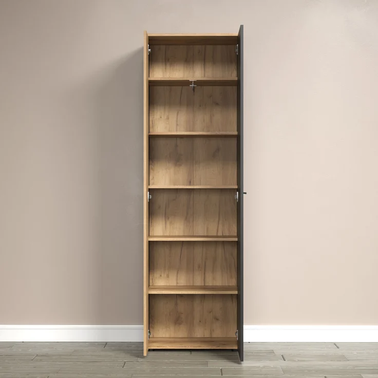'Esteban' Garderobenschrank / Schuhschrank, Holz, grau und Eiche Evoke, 195 x 36 x 60 cm – Bild 5