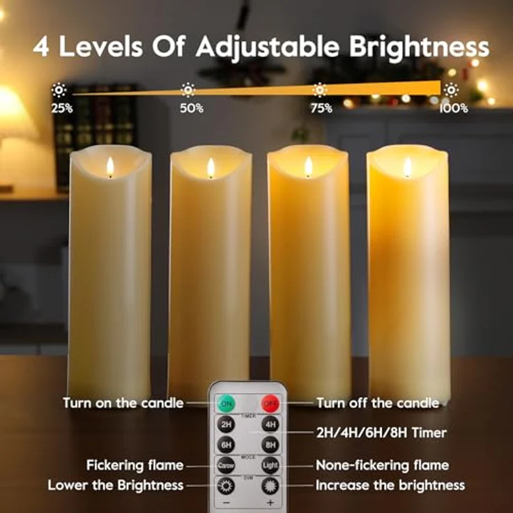 EXTSUD 31.5cm×10cm LED kerzen mit Fernbedienung Spritzwassergeschützt Led Candles mit Timer Flackernde Flamme elektrische Kerzen Batterie Outdoor Stumpenkerzen (Langlebige 500 Stunden, 1 Stück) – Bild 3