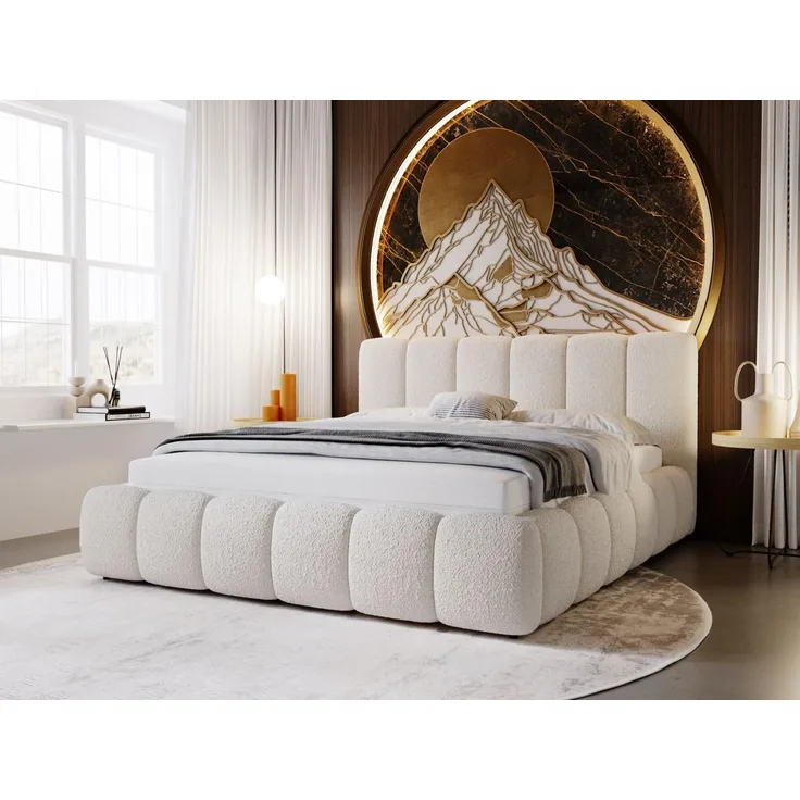 GrainGold Polsterbett mit Bettkästen CLOUD, Modern Bett mit Kopfteil - 140x200 cm, Beige (1x Bett)