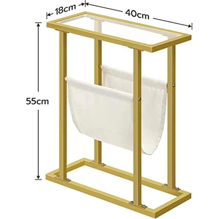 HOOBRO Beistelltisch, Schmaler Betttisch, Schmaler Couchtisch aus gehärtetem Glas, Kompakter Tisch mit Zeitungsständer, Sofatisch für Wohnzimmer, Schlafzimmer, Goldfarben EGD78BZ01 – Bild 3