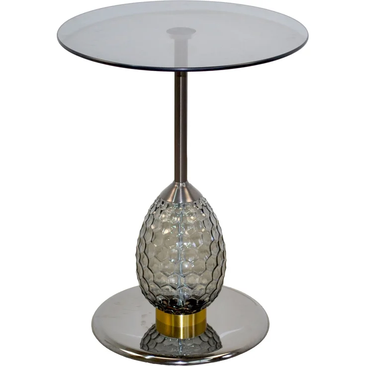 Moderner Beistelltisch Rund Ø45cm Glas Metall Schwarz/Gold Titan Chrom Grauglas – Bild 4