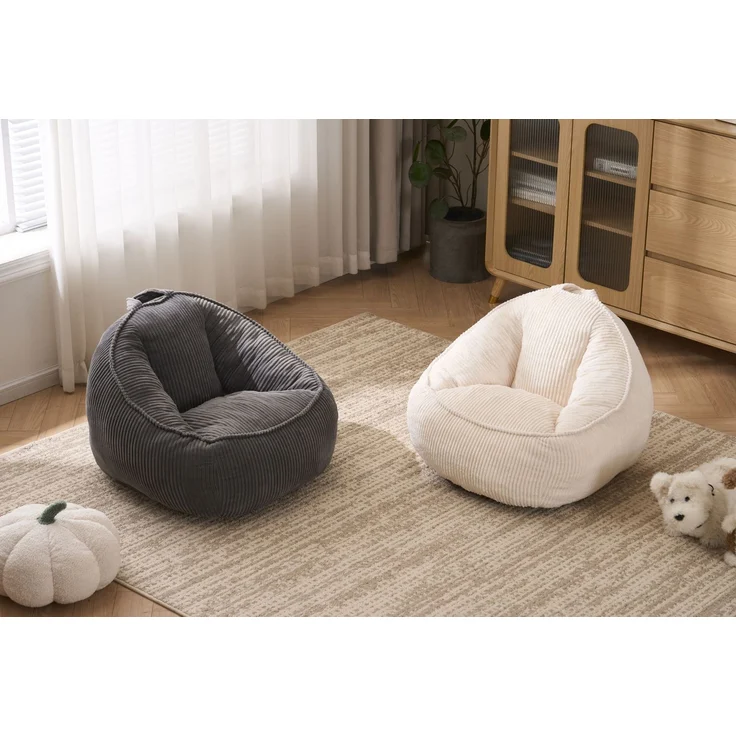 Sitzsack 69cm×72cm×51cm in Grau – aus Cord mit ergonomischer Form für Kinderzimmer und Spielecke – Bild 4