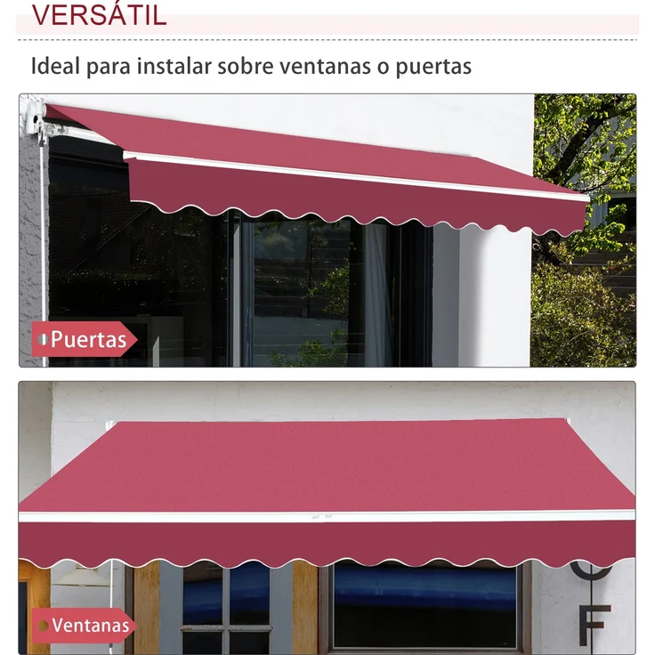 JARDJ Manuelle Markise 395 x 245 cm mit Kurbel, Balkon-, Terrassen- und Balkonmarkise, Aluminium und Polyestergewebe 280 g/m², UV-beständig, rot – Bild 7