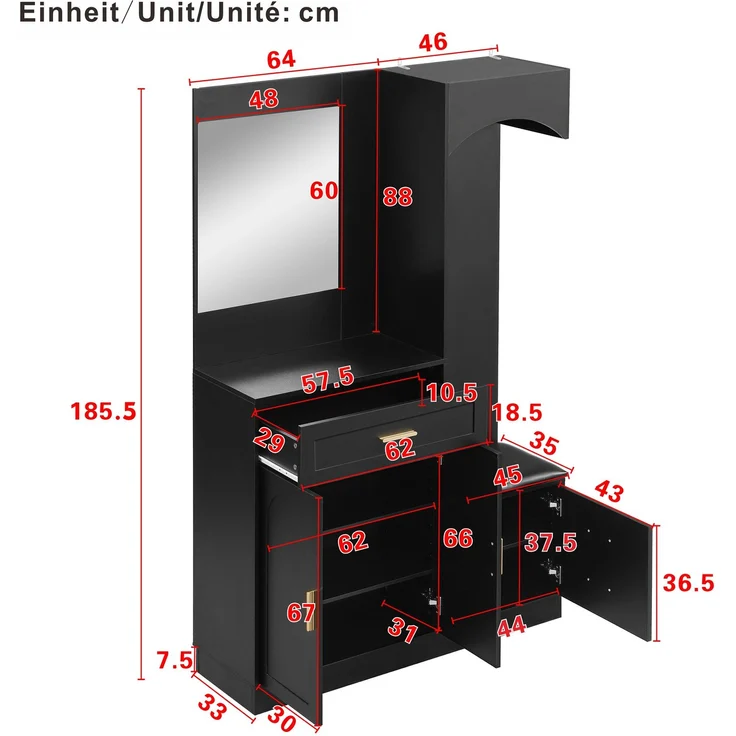 Moderner, kompakter Kleiderschrank, Kleiderschrank- und Schuhschrankkombination, Eingangsschrank, multifunktionales Ablageregal mit Spiegel. – Bild 5