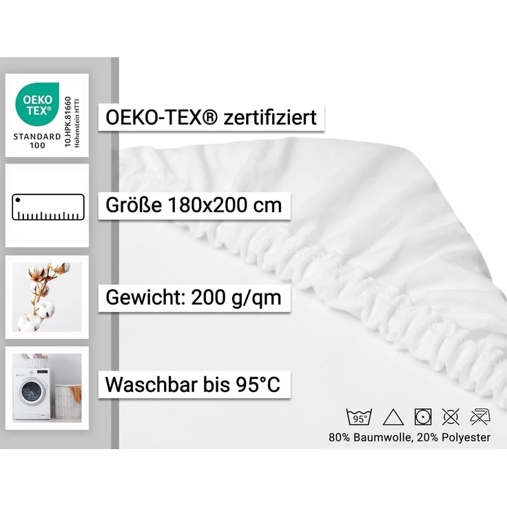 ZOLLNER Spannbettlaken, 180x200 cm, weiß, Steghöhe 30 cm – Bild 3