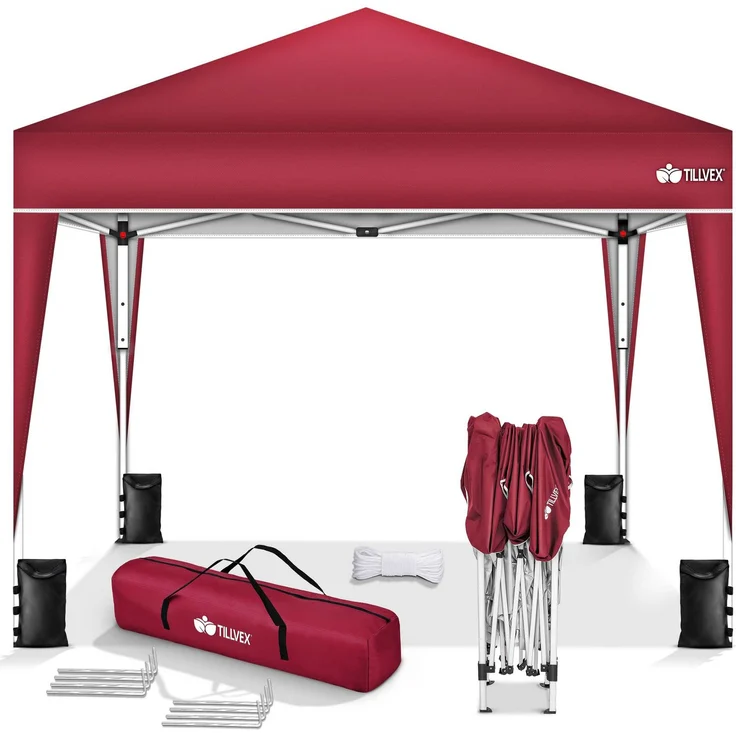tillvex Pavillon 3x3m wasserdicht Rot | Pop-Up Faltpavillon höhenverstellbar | Gartenzelt UV Schutz 50+ | Partyzelt mit Tasche für Garten – Bild 6