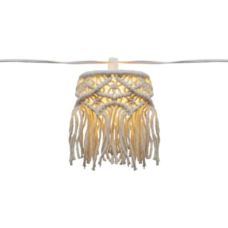 newgarden MYKONOS GARLAND, Dekorative LED-Lichterkette mit Solar-Aufladung und wiederaufladbarem Akku, 8 Meter lang aus handgeflochtenem Makramee – Bild 1