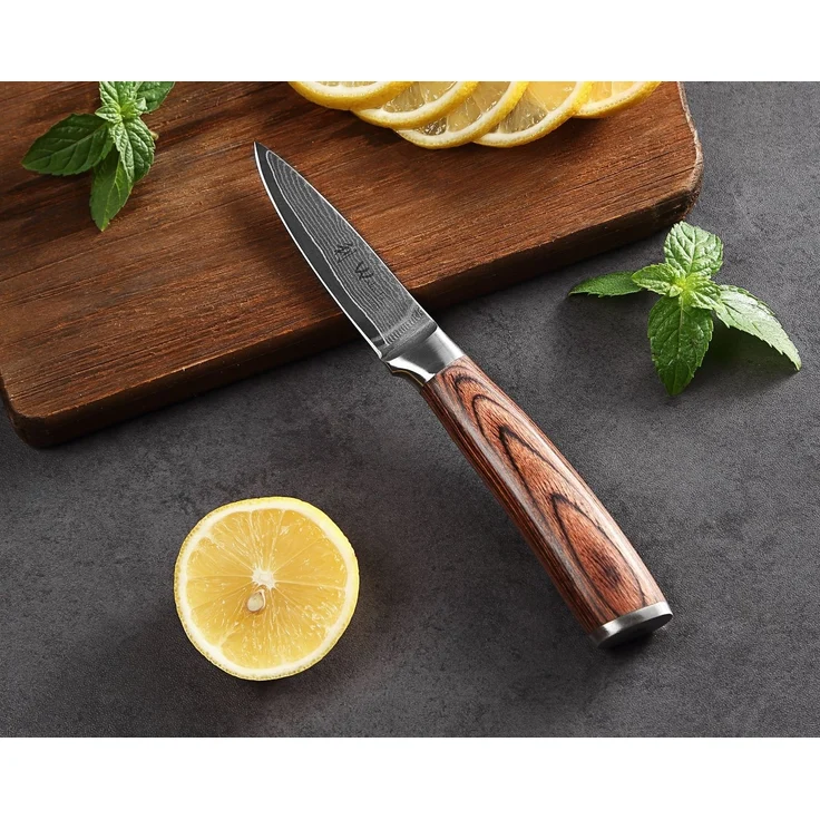 Wakoli Gemüsemesser EDIB Damast Officemesser I Küchenmesser Kochmesser I 8cm Klinge, VG10 Kern, 67 Lagen Damaststahl, Pakkaholzgriff, inkl. Geschenkbox – Bild 2