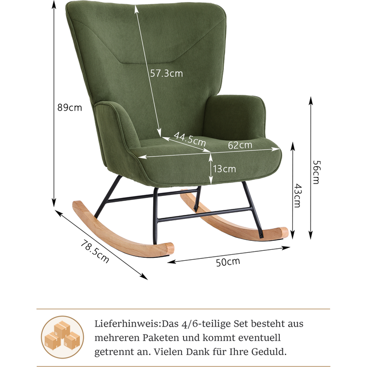 GOEURVANT 5006 Schaukelstuhl ohne Hocker (Relaxsessel, Ohrensessel) - Feincord - Grün – Bild 6