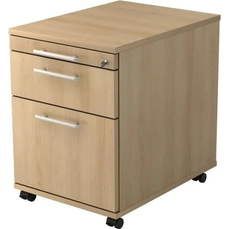 Rollcontainer AC20 58cm, 1 Schub, 1 HR, Schloss, RE Eiche