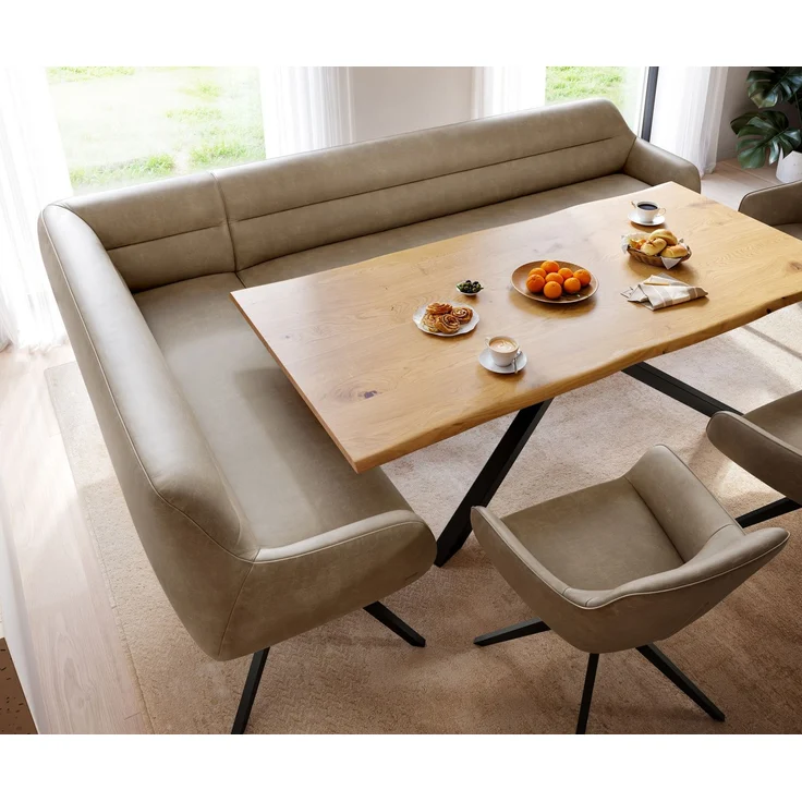 Esszimmerbank Taya-Flex 285x190 cm Mikrofaser Beige Vintage Kreuzgestell kantig Schwarz Taschenfederkern Rechts – Bild 4