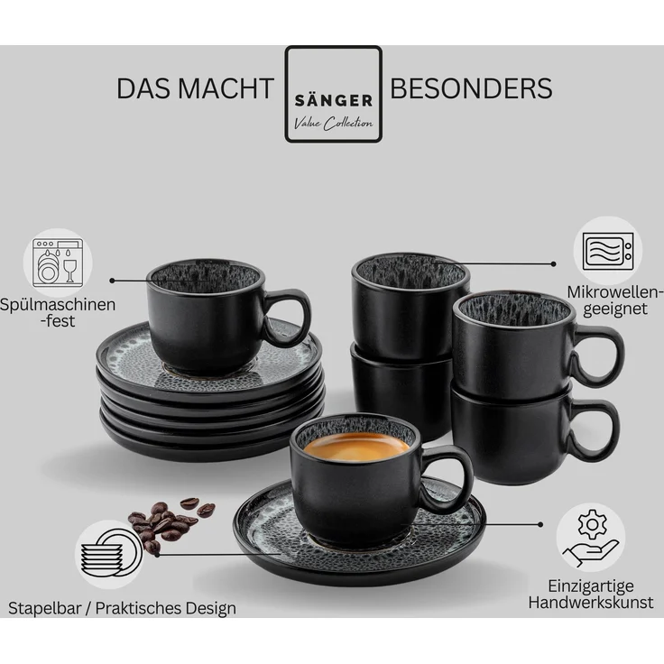 SÄNGER Espressotassen Set Sydney 12 teilig für 6 Personen – Bild 4