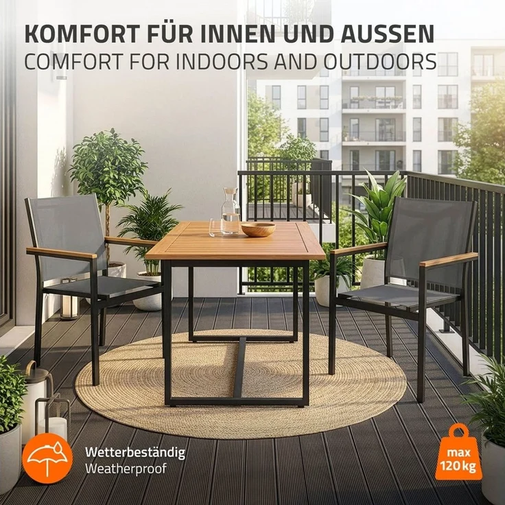 ML-DESIGN Gartenstuhl Terrassenstühle mit Aluminiumgestell Balkonstuhl wetterfest stapelbar (4 St), 4er Set Sessel mit Armlehnen-Holzoptik für Garten Balkon Terrasse – Bild 2
