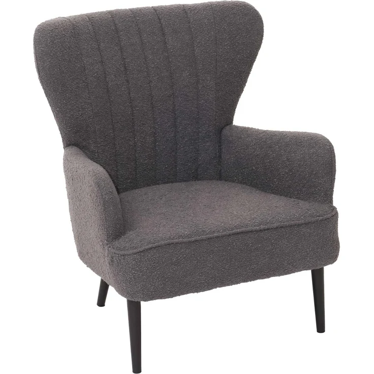 Lounge-Sessel HWC-K37, Cocktail-/Ohrensessel Polsterstuhl Retro Vintage Stoff Bouclé (600g/m²) Öko-Tex ~ dunkelgrau – Bild 5