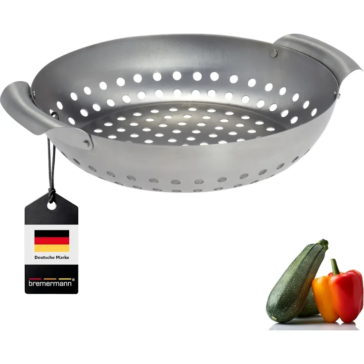 Bremermann Grillkorb rund, Edelstahl Silber, 27 x 6 x 22,5 cm