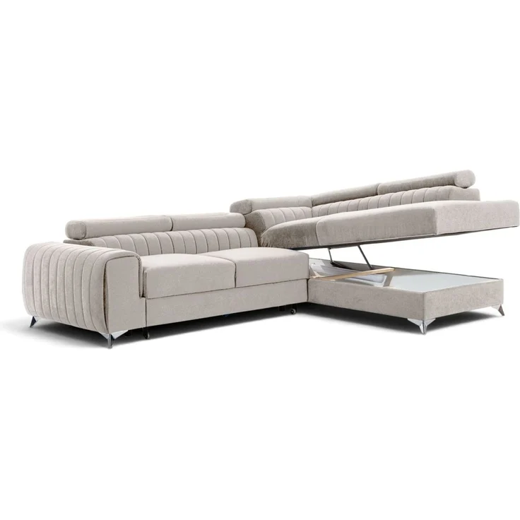 Ecksofa mit Schlaffunktion Sofa ELENI Stoff Paros Beige Ottomane Rechts – Bild 2