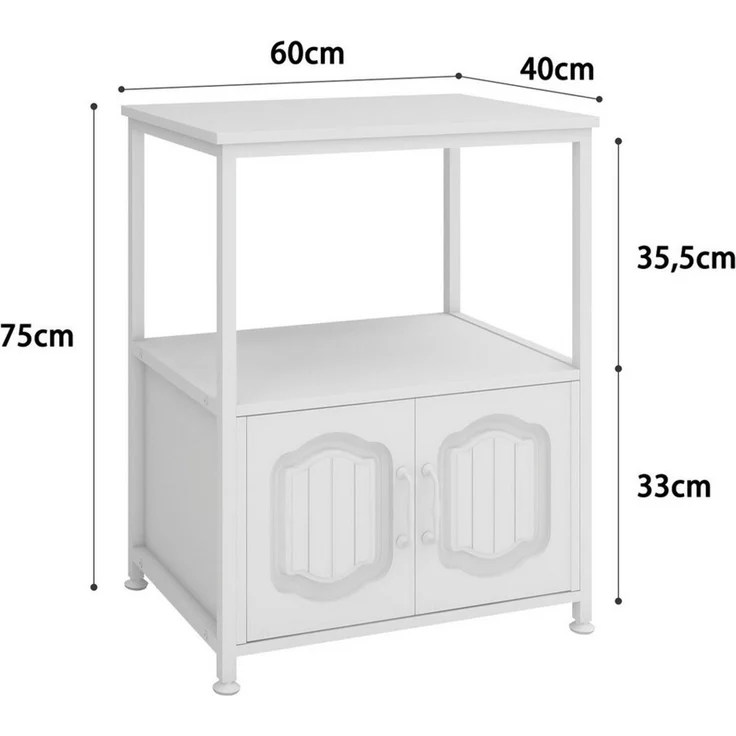 PUNCIA Druckertisch mit Stauraum & dekorativen Türen, Druckerschrank, Küchenschrank (1-St), Druckerständer 3 Ebenen, Büroschrank 60 x 40 x 75 cm – Bild 2