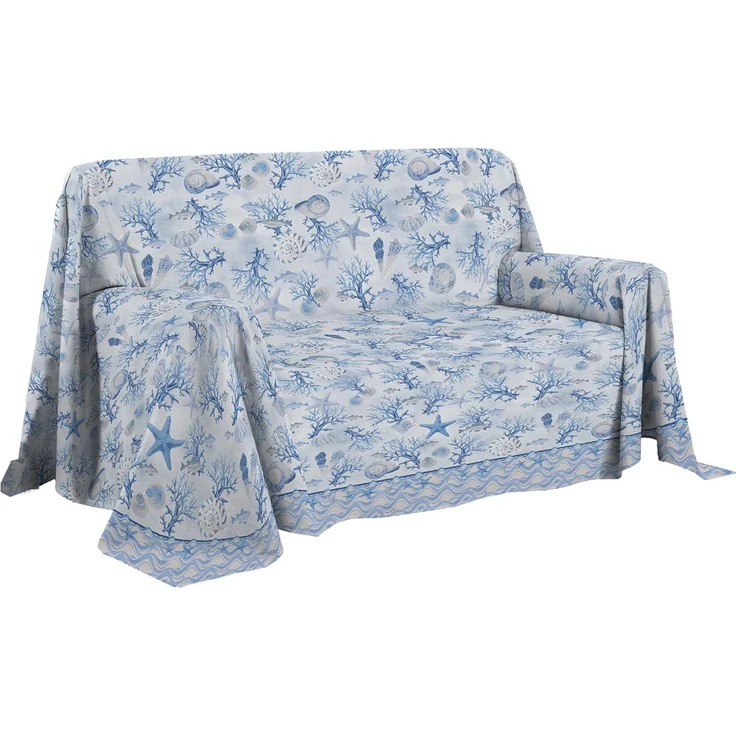 PENSIERI DELICATI Sofaüberwurf 250x290 cm, hergestellt in Italien, Überwurf aus 100% reiner Baumwolle, marineblau, ideal als Überwurf oder Tagesdecke für den Sommer (Doppelbett)