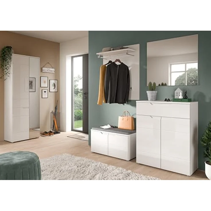 xonox. home Garderobe Solero X7WA9613 Garderobenschrank Flurschrank in Weiß Nachbildung und weiß Hochglanz tiefzieh, ca. B/H/T: 68 x 193 x 37 cm – Bild 3