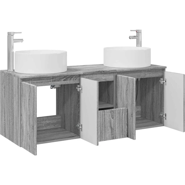 vidaXL Badezimmerschrank-Set 3 stk. Grau Sonoma 129 x 44,5 x 80 cm 3405743 – Bild 4