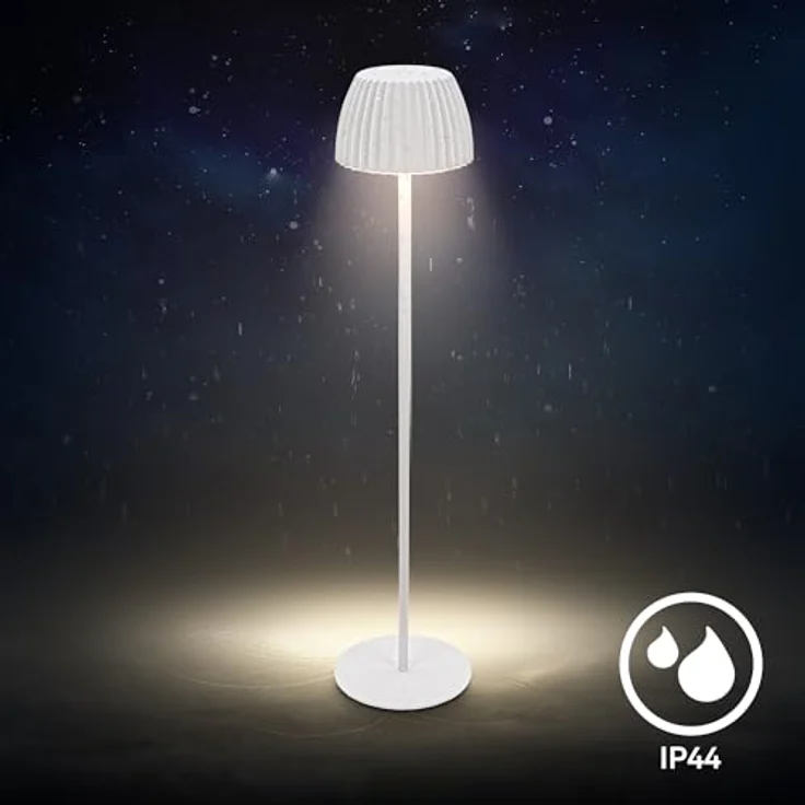 BRILONER - Riffle LED Stehlampe kabellos IP44 mit Touch, 19x124 cm, dimmbar, Memoryfunktion, Akku tauschbar, Akku Stehleuchte, Leselampe, Wohnzimmerlampe, German Design Award Winner 2025, Weiß – Bild 10