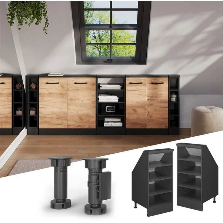 Küchenschrank für Dachschrägen R-Line Anthrazit 40 cm mit 4 Fächern Vicco – Bild 4