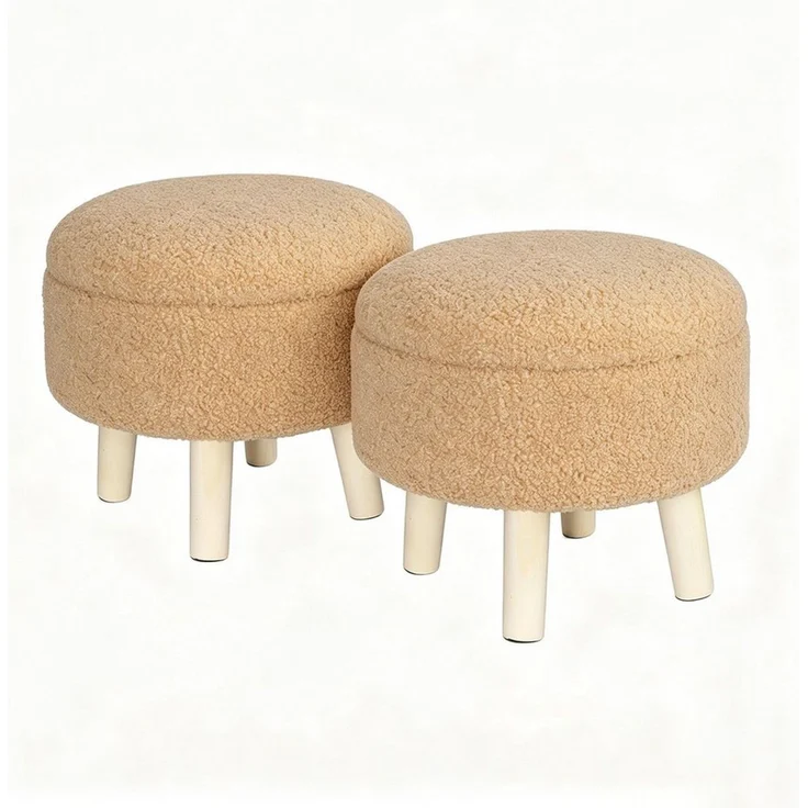 BlingBin Fußhocker mit Stauraum, Kleiner Stauraum, Ottomane, Teddy-Fleece Runder Hocker (2 Stück, 2 St, 34 x 31,5 cm), weiche hocker mit stauraum für Wohnzimmer, Schlafzimmer – Bild 1