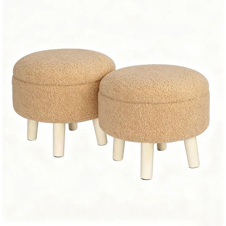 BlingBin Fußhocker mit Stauraum, Kleiner Stauraum, Ottomane, Teddy-Fleece Runder Hocker (2 Stück, 2 St, 34 x 31,5 cm), weiche hocker mit stauraum für Wohnzimmer, Schlafzimmer