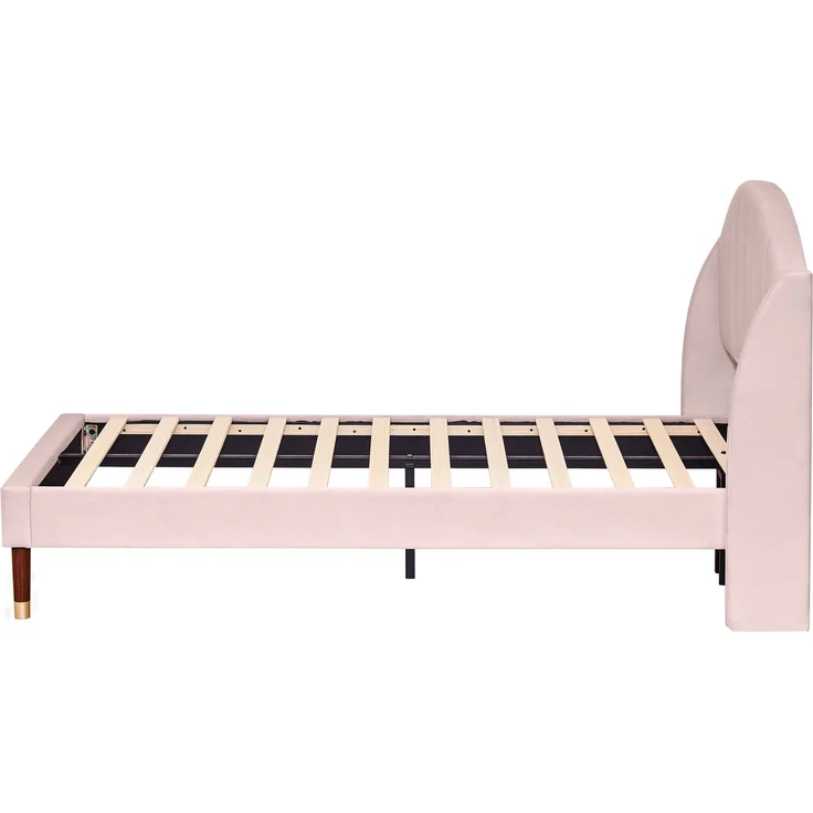 EINHOM Polsterbett 90 x 200 cm mit Lattenrost und Kopfteil, Jugendbett, Einzelbett, Holzlattenunterstützung, Einfache Montage, Samt, Rosa, (Ohne Matratze) – Bild 9