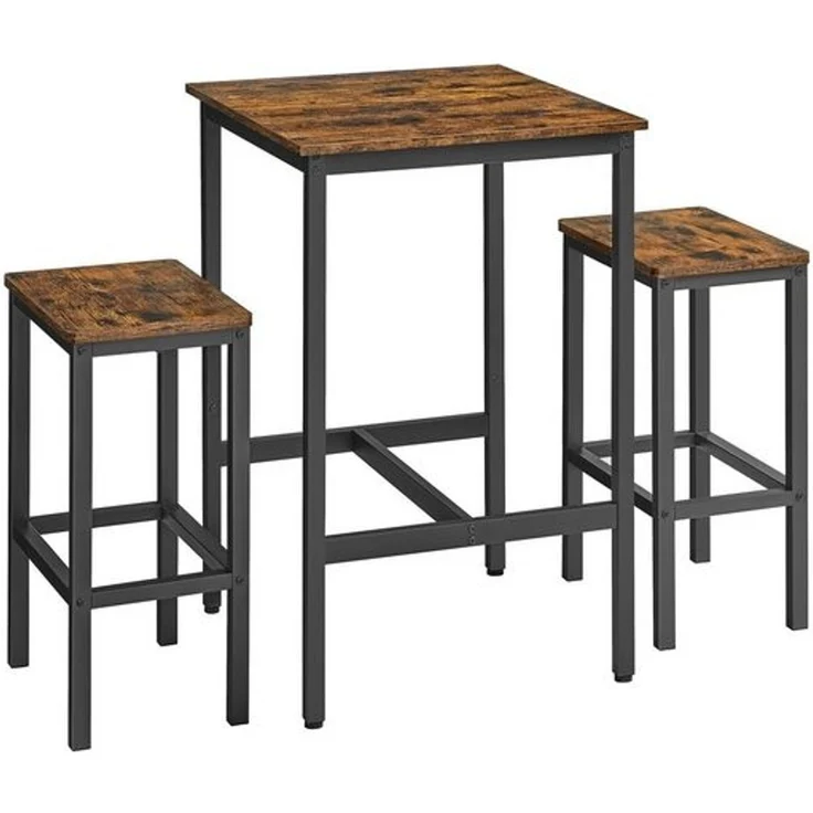 Vasagle Bartisch mit Barhocker-Set, Esstisch mit 2 Stühlen, Küchentisch klein 60 x 60 x 90 cm, Barstühle je 30 x 40 x 65 cm, für Esszimmer, Küche, Industrie-Design, vintagebraun-schwarz – Bild 3