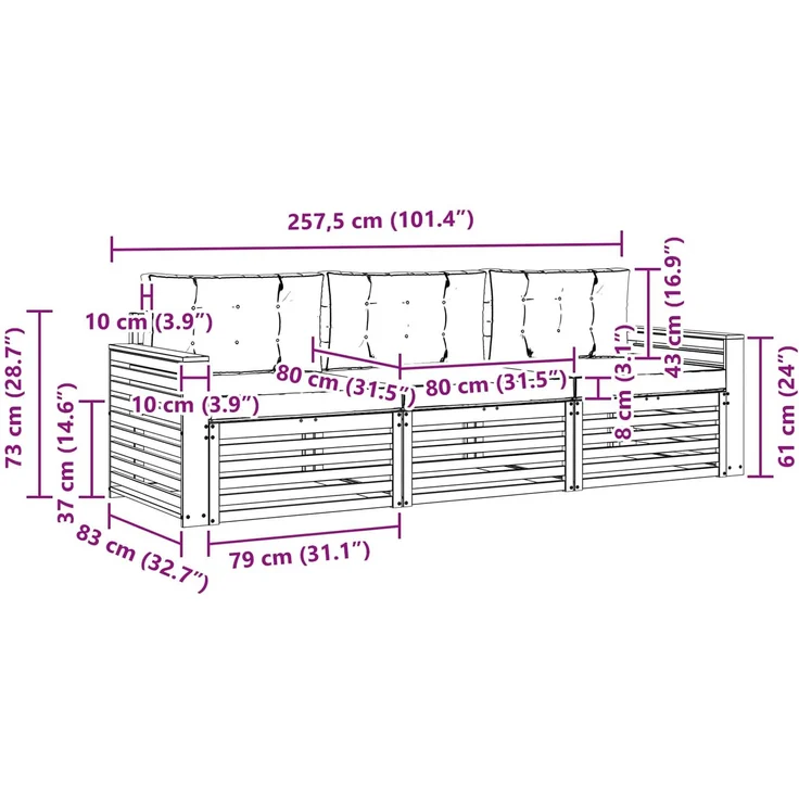 vidaXL Outdoor-Sofagarnitur 3 stk. 3-Sitzer Weiß und Anthrazit 3389972 – Bild 8