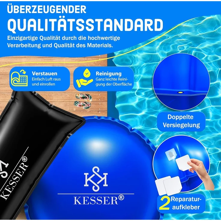 KESSER® Poolkissen Winter | Poolabdeckung mit Doppelnaht Whirpools | Luftkissen Pool Abdeckung Überwinterung | Abdeckung Einbaupools Winter | PVC wasserdicht & UV-beständig mit 4x Seile Blau, 400cm, Rund – Bild 3